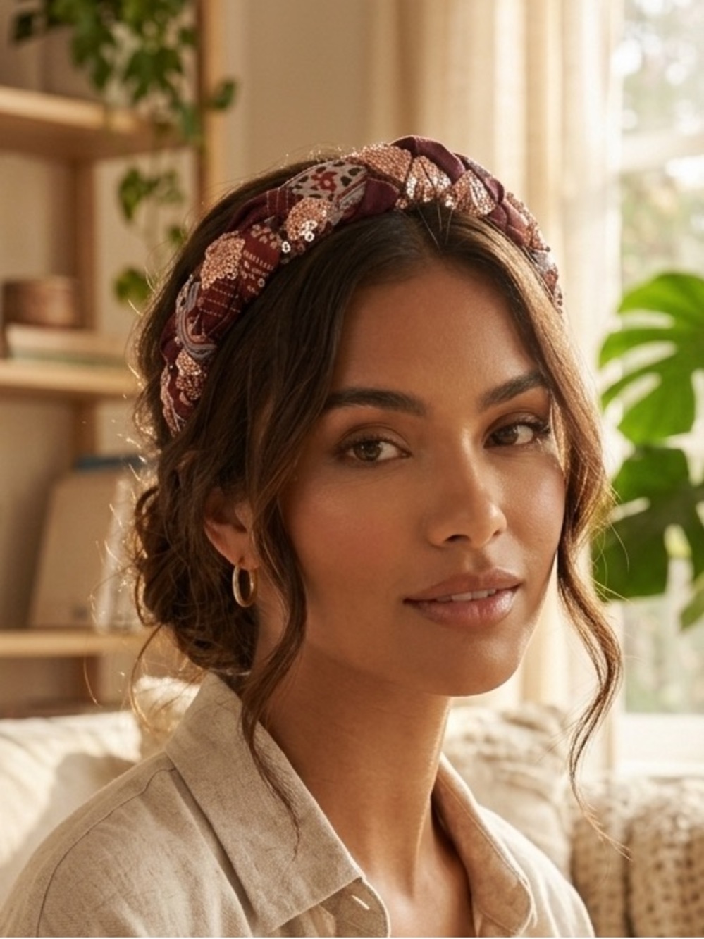 CURRIED MYRRH Frida Beaded Sequin Handmade Headband in Red Motif NWT $198